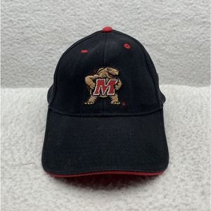 Maryland Terrapins Baseball Hat OSFM Hook Loop Terps Mascot Plain Logo Black Red